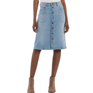 Faldas vaqueras informales de algodón 100% para mujer, recién llegadas, la mejor venta, ajustables, de la mejor calidad, precio de servicio OEM, Faldas vaqueras para mujer - Product Image 1