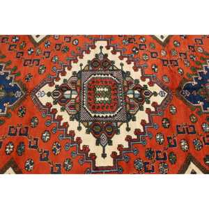 Tapis turc vintage en laine de grande taille 6,7x9,3 pieds, design patchwork écologique, rouge et bleu, avec envers en latex - Product Image 5