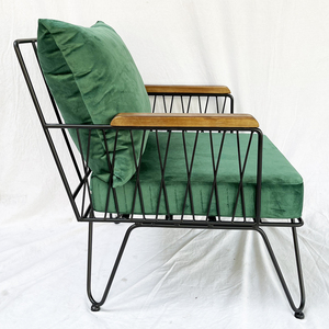 Sillón Individual GSD68050 para el Hogar, con Cojín Azul, Estructura de Hierro, Forma Cuadrada, Tapizado, para Sala de Estar - Product Image 5