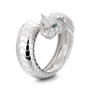 Anillo Exclusivo de Plata de Ley S925 con Diseño de Guepardo, Ojos Verdes, Tendencia de Moda, Dominante, Ajustable, para Hombre y Mujer - Product Image 6