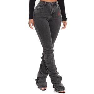 Nouvelle Collection 2026 – Pantalon de survêtement plat personnalisé pour femme avec logo, style décontracté, effet empilé, en tissu Oxford, matière jean délavé – Vente en gros - Product Image 1