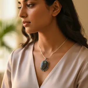 "Rose Gold <b>Labradorite</b> Charm <b>Pendant</b> for Women-925 Silver" - Product Image 1