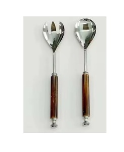 Couverts avec manche en bambou Ensemble de service à salade en acier inoxydable doré Cuillère et fourchette à salade et ensemble d'ustensiles de cuisine - Product Image 1