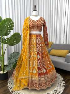 Lehenga Choli de mariage multicolore en broderie de séquence Foux Gorgette de designer - Product Image 4