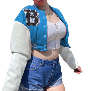 Chaqueta universitaria de béisbol con relleno de algodón de punto de longitud Regular para mujer, abrigo de letras transpirable de Hip Hop - Product Image 1