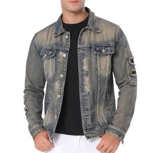 Personalizada Y2K Vintage desgastado ácido chaqueta de mezclilla destruido rasgado deshilachado chaqueta para los hombres - Product Image 1