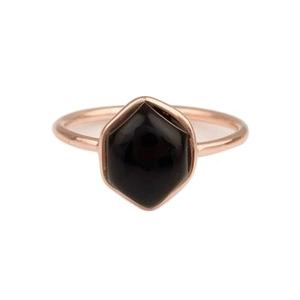 Best Selling <b>Dainty</b> Hexagon Design 12mm Natural Black Onyx Gemstone <b>Ring</b> Rose <b>Gold</b> Plated Sterling Silver Jewelry for Women - Product Image 3