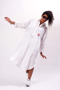 Women Stylish Designer <b>Long</b> <b>Sleeve</b> V-Neck Fashion Calf Length Summer Resort <b>Dress</b> - Product Image 3