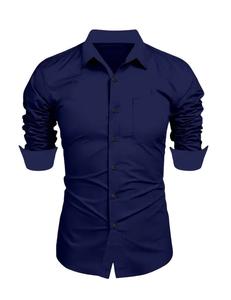 Chemise décontractée à manches longues et boutons de couleur unie et contrastée pour hommes pour le printemps et l'automne - Product Image 4