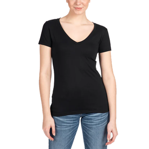 Camisetas cómodas lisas de alta calidad con logotipo personalizado 60% algodón hilado en anillo peinado 40% poliéster cuello en V camisetas para mujer - Product Image 5