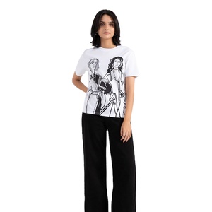 Camisetas de gran tamaño con diseño serigrafiado de algodón 100% blanco de alta calidad para mujer a la venta con cuello redondo y mangas cortas - Product Image 1