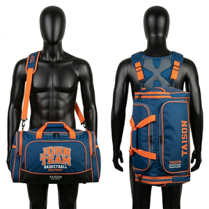 Sac de sport de basketball pour hommes en polyester 600D 320 GSM, durable, design à panneaux rouge et noir, sac de sport multi-poches, logo brodé personnalisé - Product Image 3