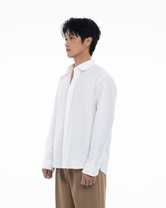 Chemise habillée en popeline de coton blanc pour homme, col rabattu, manches longues, couleur unie, infroissable, style décontracté chic, idéale pour le printemps - Product Image 3