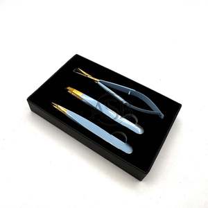 Pinzas y Tijeras para Cejas con Punta Inclinada en Azul Claro y Dorado con Logotipo Personalizado, Juego de Herramientas de Belleza para Dar Forma a las Cejas, Servicio OEM - Product Image 5