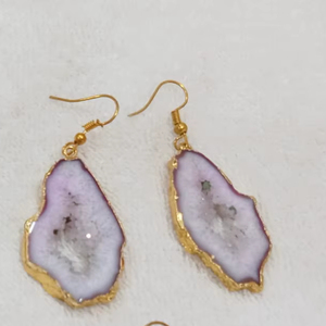 gold plated <b>earring</b> with druzy drop <b>earring</b> natural sparkle Handmade For Women Jewelry <b>Top</b> Quality Best Price - Product Image 2