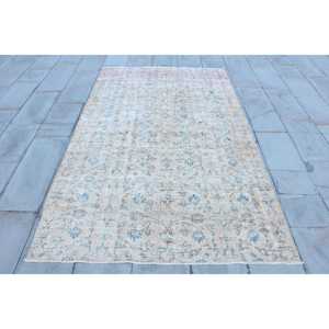 Alfombra de 4.8x7.9 pies, Alfombra Turca Vintage, Alfombra de Lana con Diseño Floral Azul - Product Image 1