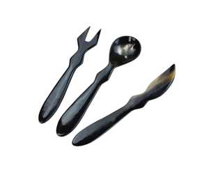 Ensemble de couverts en corne de buffle imperméable, forme naturelle, sculpté à la main, cuillère, fourchette, couteau, ustensiles - Product Image 1