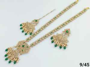 Conjunto de collar combinado Mala largo y chapado en oro tradicional indio y de moda con pendiente y Maagtika para mujer - Product Image 3