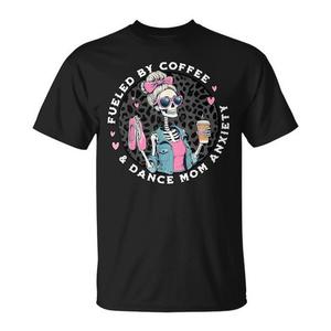 T-shirt Promozionale con Scheletro Ansioso 'Coffee-Fueled & Dance Mom' - Product Image 1