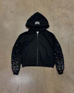 เสื้อฮู้ดผู้ชายผ้าคอตตอน100% เทอร์รี่มีซิปปักลายประดับพลอยเทียมแบบกำหนดเอง - Product Image 5