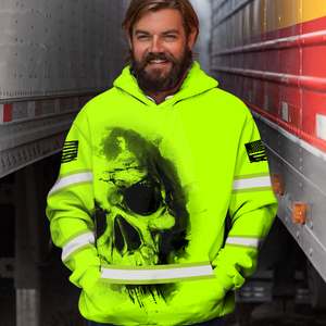 <b>Top</b> Quality Hi Vis Green Skull Sublimation Print Safety <b>Reflective</b> Hi Visibility Safety Hoodie for Men - Product Image 3