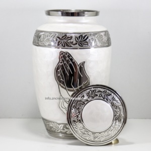 Urne de crémation décorative de qualité supérieure en aluminium blanc perle de haute qualité adultes belle œuvre gravée sculptée cendres humaines personnalisées - Product Image 5