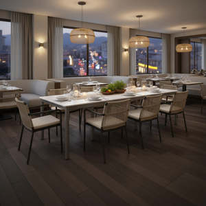 Table de salle à manger en dalle de pierre mate blanc neige et gris argenté pour intérieur/extérieur, table d'extérieur durable en métal aluminium - Product Image 2