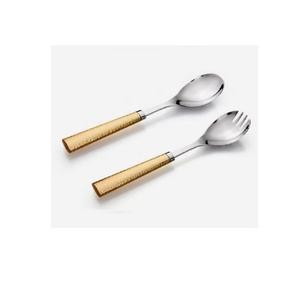 Juego de servidor de ensalada de metal plateado de estilo vintage con mango de madera de acacia Mesa de comedor de lujo Uso de desayuno Servidor de ensalada - Product Image 1