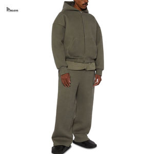 Ensemble de survêtement uni en molleton épais, sweat à capuche et pantalon de jogging, streetwear décontracté, vêtements de sport, broderie, prix bas, sweat à capuche zippé pour homme - Product Image 5