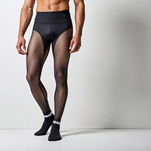 High Waist Workout Leggings With Pockets Men's Quick Dry <b>Jogging</b> Fitness Capri Pants Boys Compression Tight Athletic Legging Men - Product Image 3