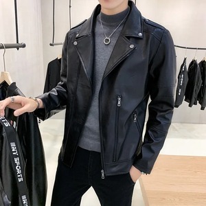 Veste décontractée et élégante en toile pour hommes, veste en cuir PU tendance automne/hiver pour jeunes, veste de moto en gros - Product Image 5