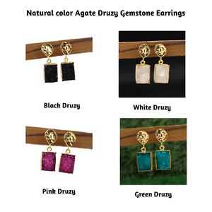 Elegante ágata chapada en oro Druzy piedras preciosas pendientes colgantes joyería de moda hecha a mano con regalo de diseño elegante - Product Image 2
