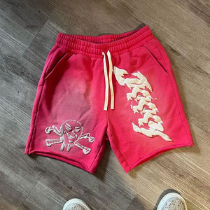 New Style 2024 Men Drawstring Puff Printing Shorts <b>Red</b> Color Breathable Quick Dry Puff Printing Shorts - Product Image 1