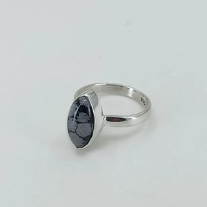 Navya <b>Craft</b> Handmade 925 Sterling Silver Snowflake Obsidian Marquise <b>Ring</b> Inlaid Design Size 4-13 Unique Snowflake Obsidian - Product Image 3