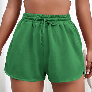 Short de sport en coton ample décontracté pour femme Couleur unie Short taille haute à cordon de serrage décontracté régulier - Product Image 1