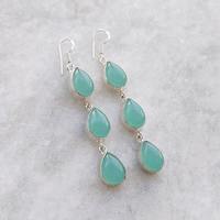 Boucles d'oreilles pendantes en calcédoine aquatique multi-pierres, fil d'oreille plaqué argent 925, goutte de cristal, faites à la main, bijoux de luxe pour mariage, fête, style bohème