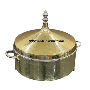 Olla Caliente de Doble Pared con Acabado Dorado, Cazuela de Diseño Hecha a Mano de Alta Calidad, Vajilla de Mesa, Calentador de Comida de Metal - Product Image 1