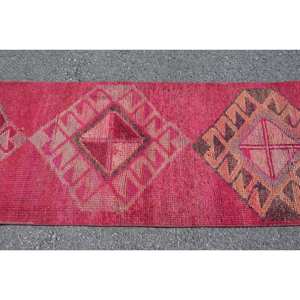 Alfombra de lana turca Rosa vintage de 2,5x9, 9 pies, hecha a mano, área grande, Tabriz, retales abstractos, pasillo, forma Rectangular, pasillos de látex - Product Image 4