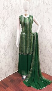 Costume Salwar trois pièces en tissu de soie Georgette à fleurs lourdes avec ensemble Dupatta - Product Image 2