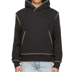 Nuevo diseño de peso pesado French Terry contraste costura liso pulóver sudaderas con capucha hombres ropa de calle de gran tamaño personalizada hombres sudaderas con capucha 2026 - Product Image 1