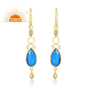 Hot Selling 925 Sterling Silver 18K Flash Gold Plated <b>Peridot</b> & Doublet Blue Topaz Quartz Gemstone Jewelry Manufacturer - Product Image 1