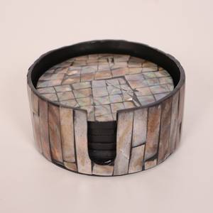 Ensemble de 6 sous-verres en nacre naturelle, mosaïque de coquillages faits à la main, avec boîte, pour tasses à café et à thé, en provenance du Vietnam - Product Image 4