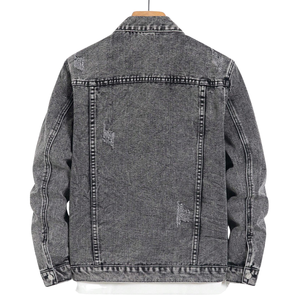 Veste en jean gris délavé pour homme, 100 % coton, boutonnée, manches longues, style décontracté, coupe classique, streetwear, vêtement d'extérieur - Product Image 2