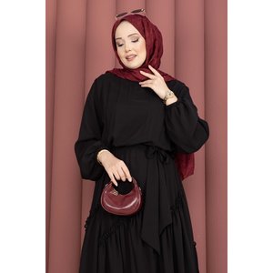Robe en mousseline de soie noire à volants asymétriques, coupe trapèze, taille naturelle - Product Image 2