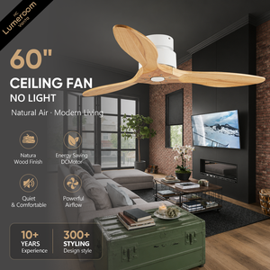 60 Inch Modern Wood Ceiling <b>Fan</b> Without Light Low Profile <b>Remote</b> <b>Control</b> 3 Solid Wood Blades for Living Room - Product Image 1