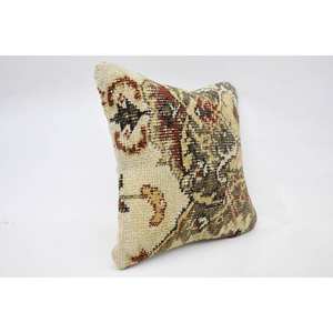Almohada de retales Kantha de lana Beige, almohada rústica lujosa de 12x12 pulgadas, estampado bordado esponjoso Vintage para suelo - Product Image 2