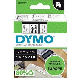 Cinta Adhesiva para Etiquetas DYMO D1, 6 mm x 7 m (Ancho x Largo), Blanca y Negra, para Oficina - Product Image 1