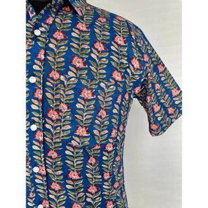 Men's Pure Cotton Summer Cool Casual Beach <b>Shirt</b> Comfortable Urban Garden Picnic Dad Gift in Blue Handblock Print Poplin Fabric - Product Image 2