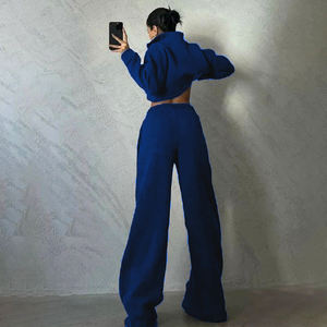 Conjunto de dos piezas de alta calidad para mujer de último estilo, pantalones de chándal con capucha y cremallera de Color sólido, tela de punto informal para deportes de invierno - Product Image 2