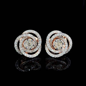 Wholesale Luxury Micro Pave Natural Diamonds Flower <b>Stud</b> <b>Earrings</b> <b>Rose</b> <b>Gold</b> Plated - Product Image 2